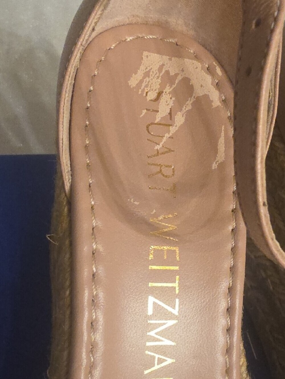 Stuart Weitzman Leather Blush Tan Espadrille Wedge Sandals with Ankle Strap 8.5 - Picture 8 of 16